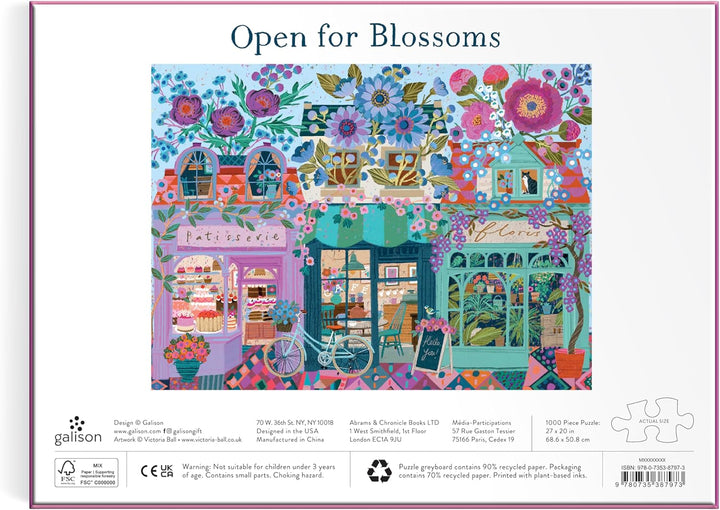 Galison Open for Blossoms - Rompecabezas de 1000 piezas con hermosas obras de arte de un escaparate adornado con flores florecientes
