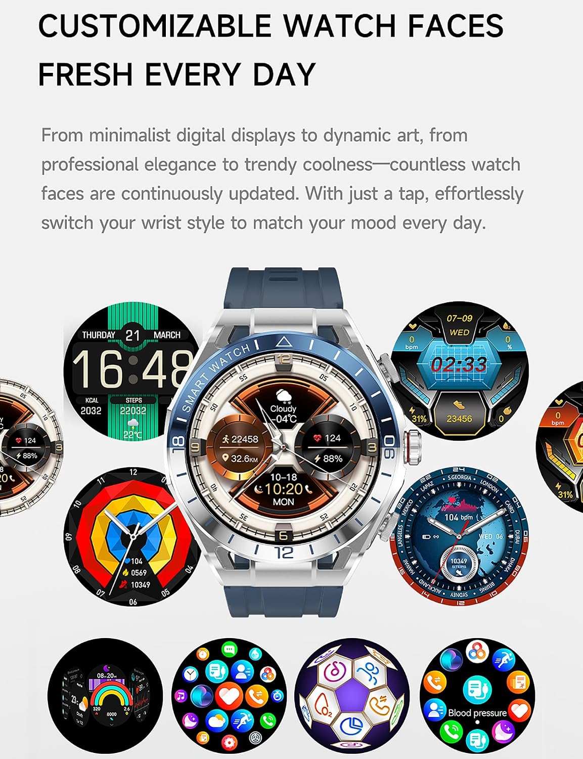 Reloj inteligente con auriculares, llamadas Bluetooth puede responder y hacer llamadas, rastreador de fitness deportivo con paso, material metálico, cuerpo ultrafino, efectos de sonido 9D, reloj deportivo