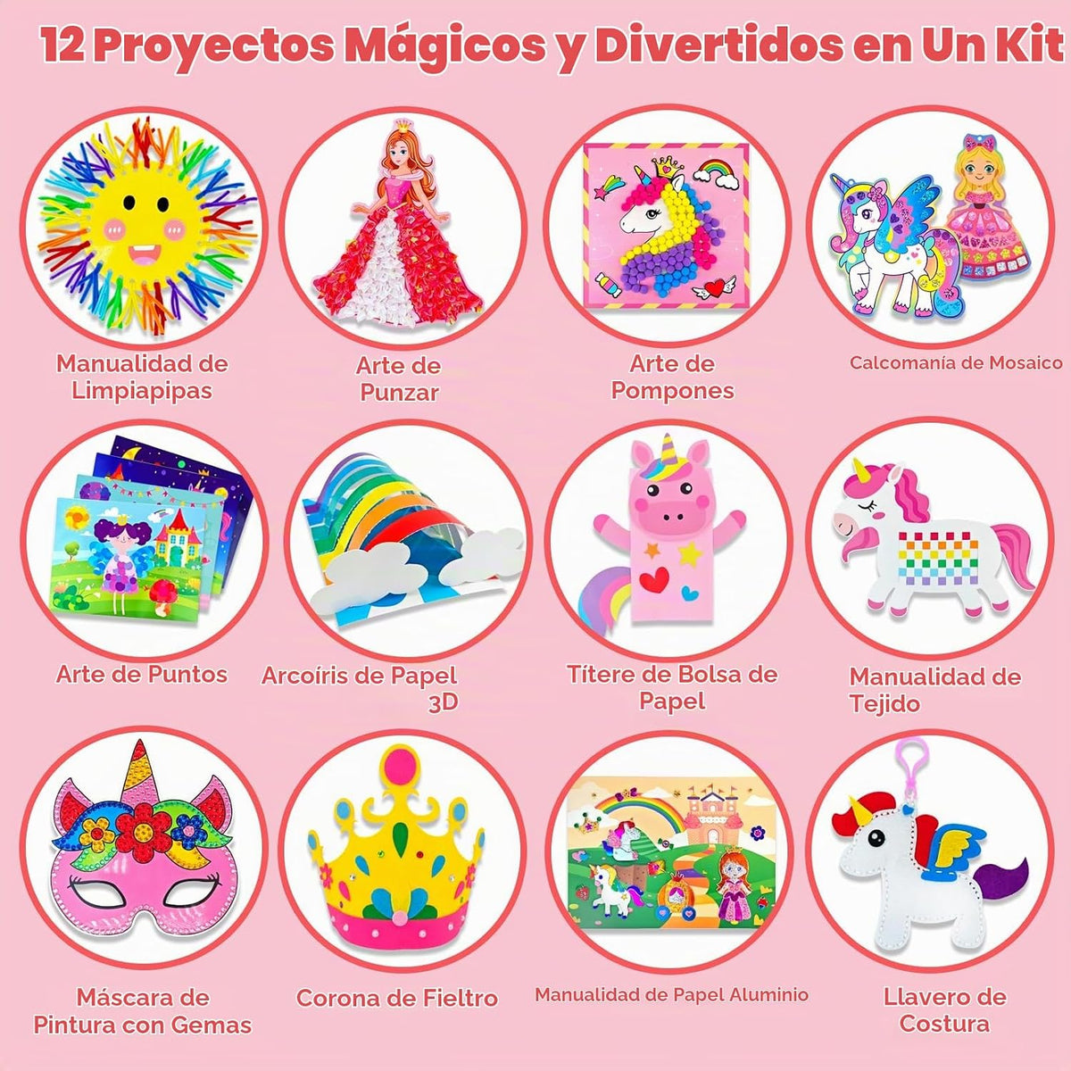 7july Caja de manualidades de unicornio, 12 divertidas artes y manualidades para niños de 4 a 8 años, juguetes creativos educativos, proyectos de arte y manualidades y kit de actividades con suministros, regalo para niñas de 3, 4, 5, 6, 7, 8 años