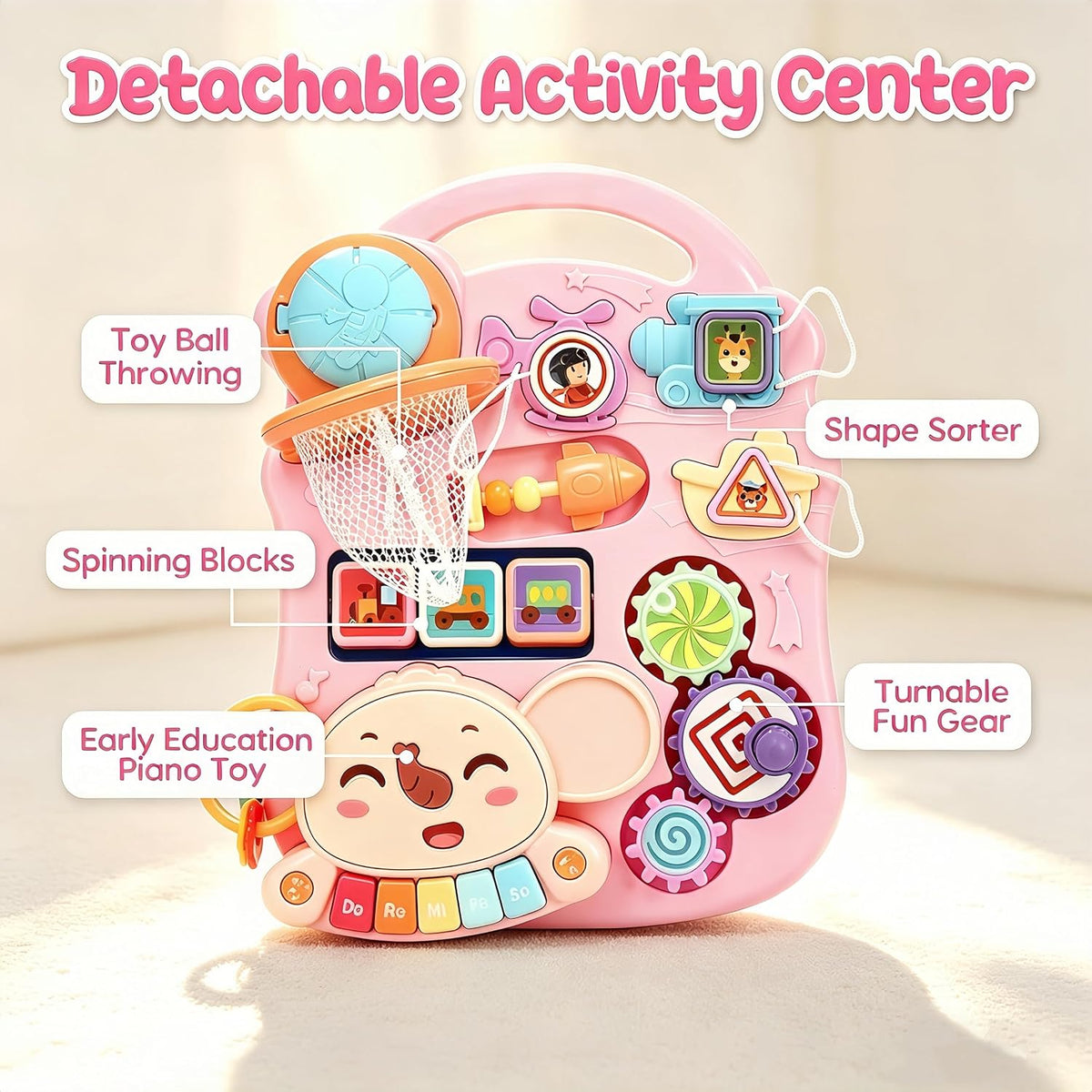 CUTE STONE Andador de bebé 2 en 1 para niñas, andador de aprendizaje para niños pequeños, juguetes educativos tempranos para empujar y caminar con centro de actividades desmontable para bebés de 12+