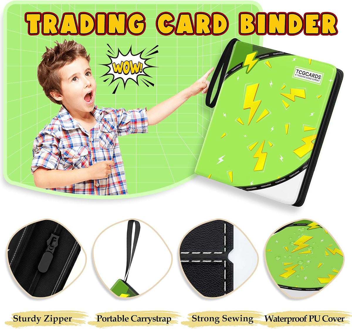 Carpeta de tarjetas para tarjetas de Pokémon, carpeta de 9 bolsillos para 900 tarjetas con 50 fundas extraíbles, 3 anillos con cremallera, estuche para tarjetas TCG, MTG, colección de tarjetas