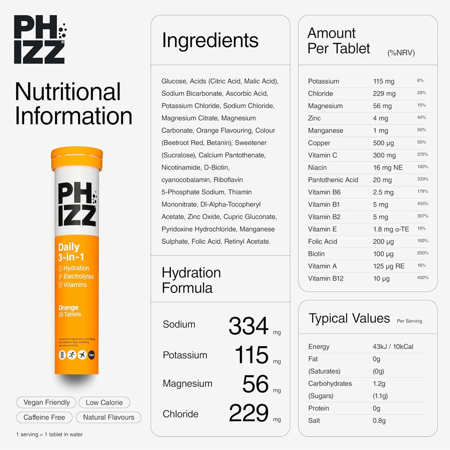 Phizz Tabletas multivitamínicas de rehidratación con electrolitos -...