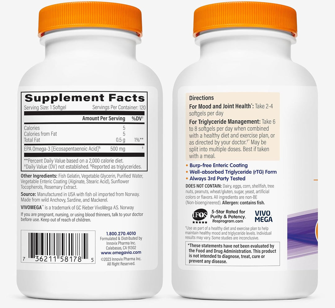 OmegaVia Aceite de pescado EPA 500 Omega-3 120 cápsulas