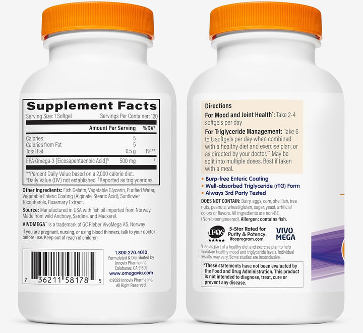 OmegaVia Aceite de pescado EPA 500 Omega-3 120 cápsulas