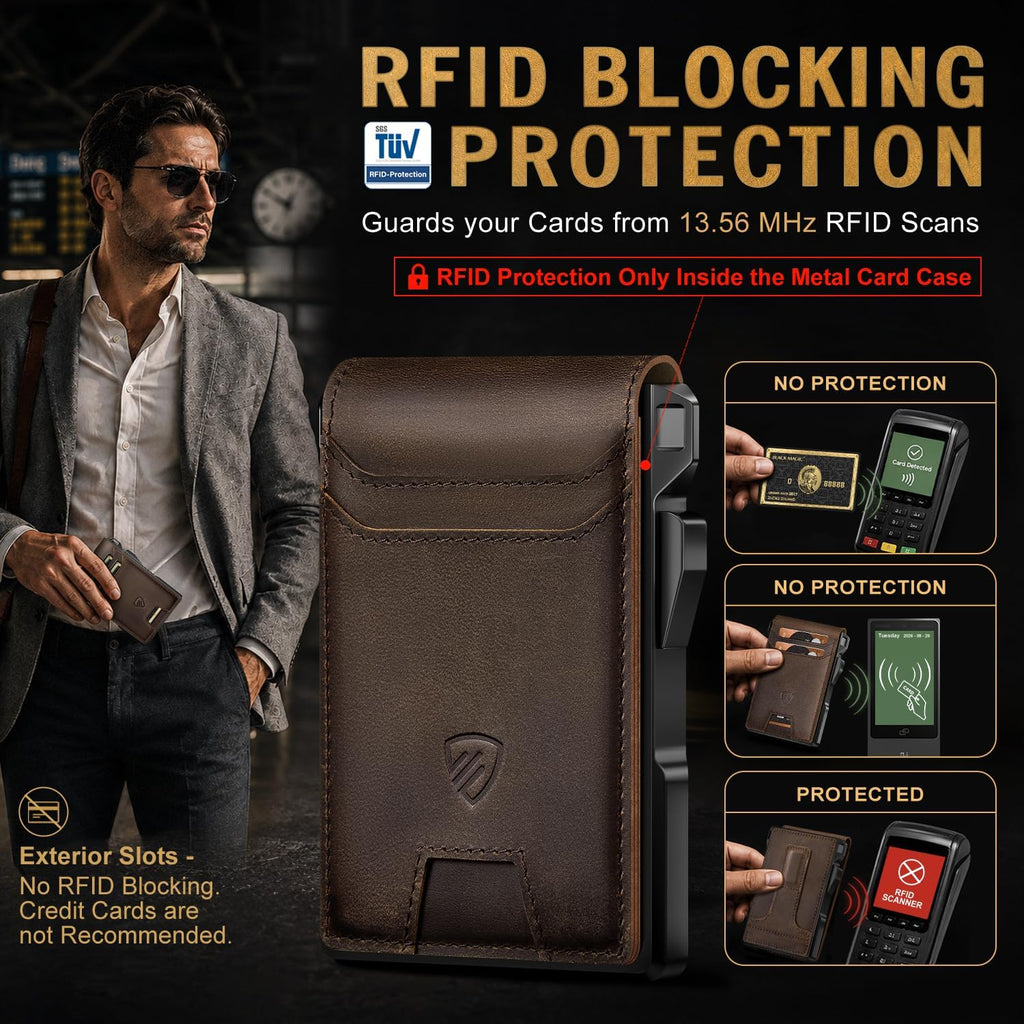 RUNBOX Cartera plegable de cuero genuino para hombres, tarjetero delgado