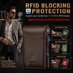 RUNBOX Cartera plegable de cuero genuino para hombres, tarjetero delgado