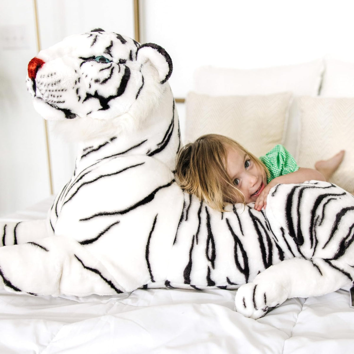Tigre de peluche Melissa & Doug gigante (más de 5 pies de largo), tigre siberiano blanco, realista