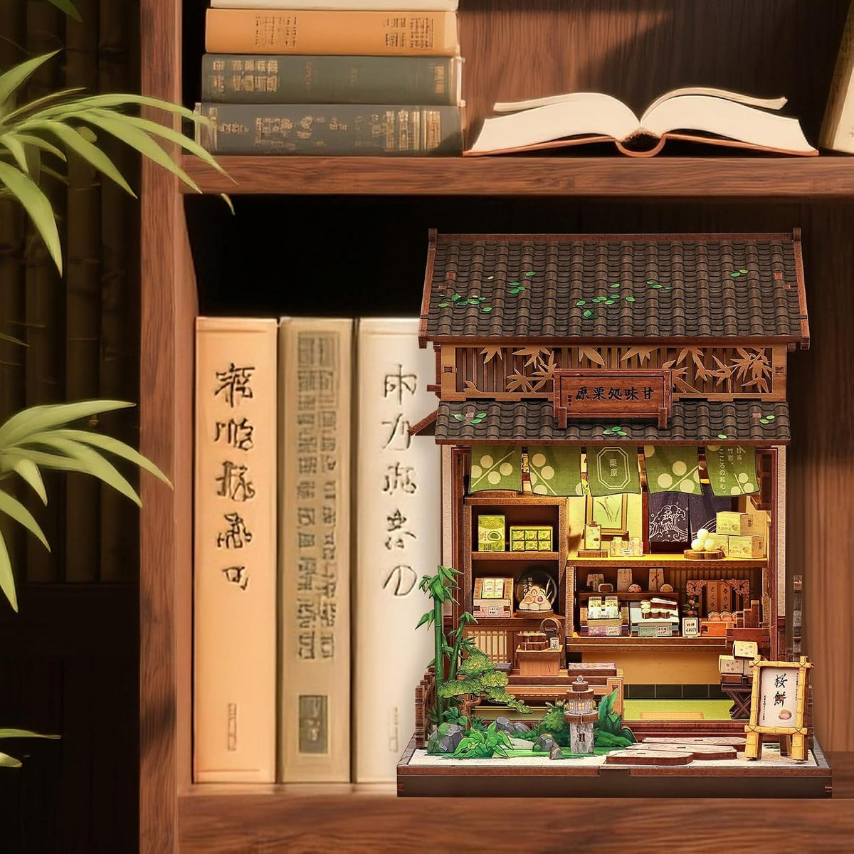 CUTEBEE Kit de rincón de libros – Kit de casa en miniatura para adultos, casa de muñecas, estantería de casa pequeña, decoración de estantería 3D rompecabezas de madera (Kanmi-dokoro Kurihara y