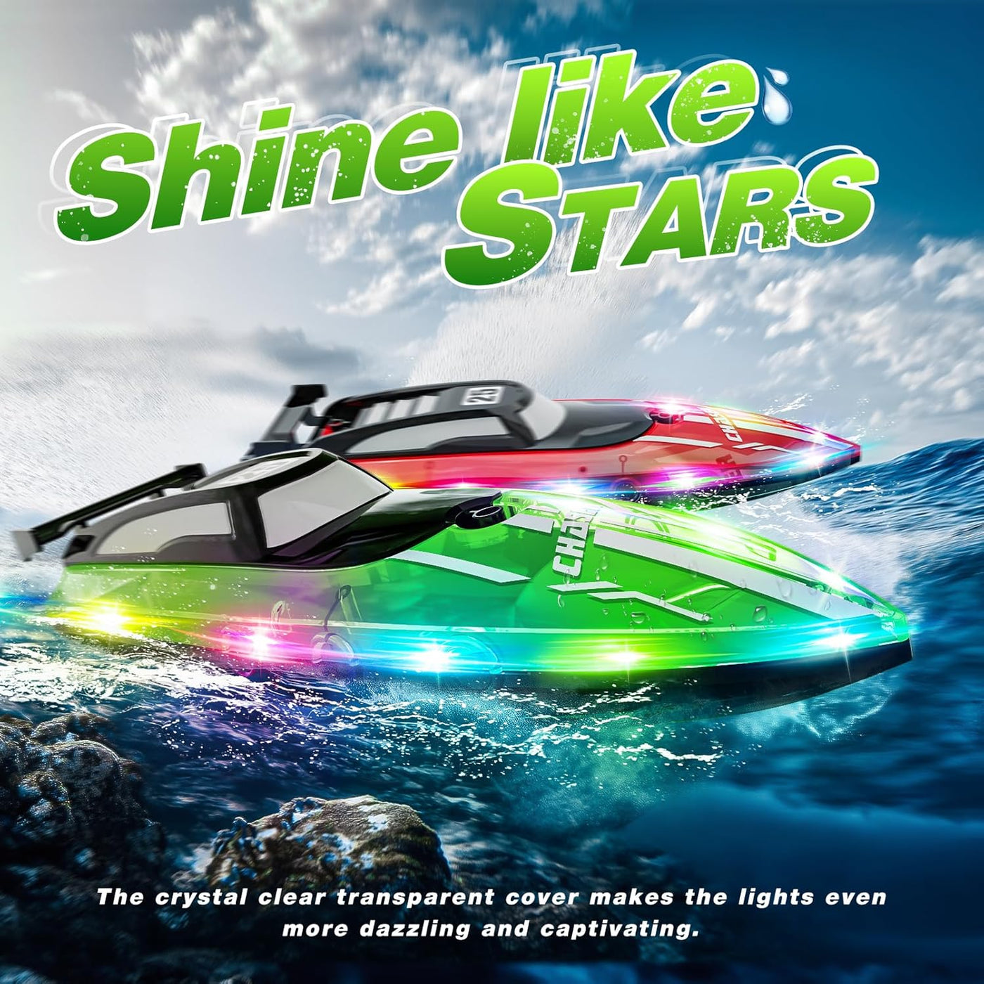JOI MEW Barco RC con luces LED para niños, barcos de carreras de co...