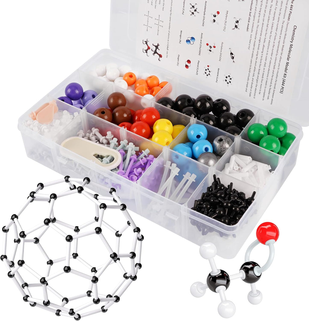 Kit de modelo molecular YCHOULEK, set de química molecular orgánica de 444 piezas, kit de modelo de elementos atómicos para lecciones de química, kit de construcción de estructuras moleculares, regalo