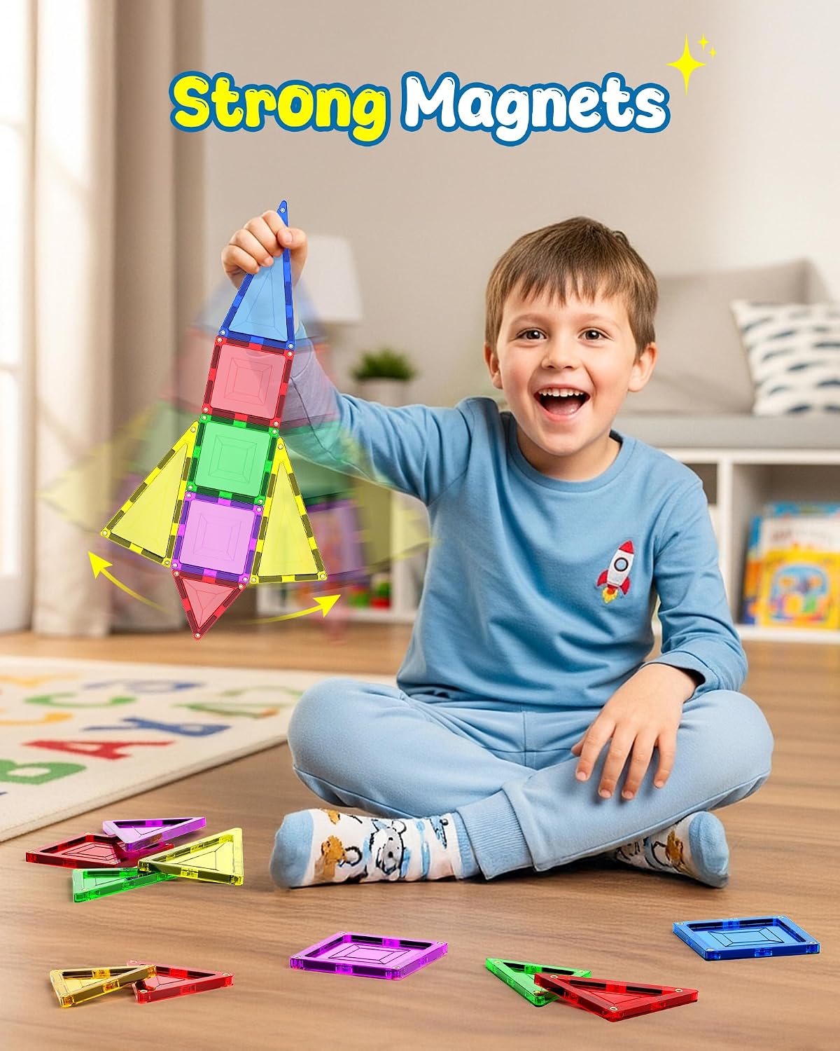 Loolinn Azulejos magnéticos para niños pequeños (mayores de 3 años) - Seguro para niños, certificado de seguridad, remaches reforzados, 100% no tóxico, fuerte magnetismo - Juguete creativo de azulejos