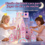 LATI Azulejos magnéticos de castillo de princesa para niños, juguete de construcción de doble cara