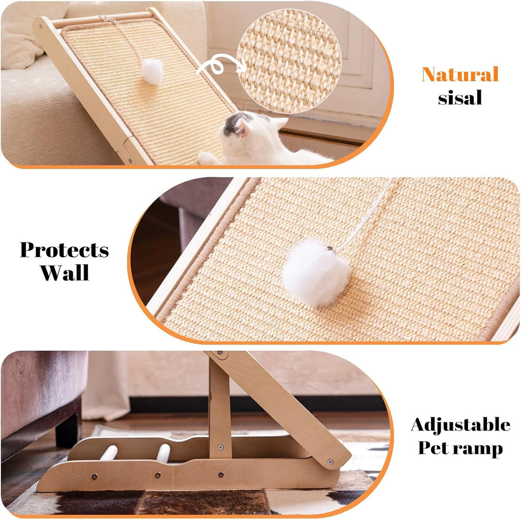 Rampa de Acariciador de Gato de Sisal con Forma de L en L - Poste de Rasguño Ajustable