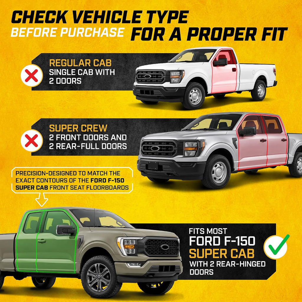 CAT® JustFit™ Alfombrillas delanteras 3D personalizadas para Ford F-150 Super Cab 2015-2026, forros de goma resistentes medidos con láser, accesorios para Ford F150 SuperCab
