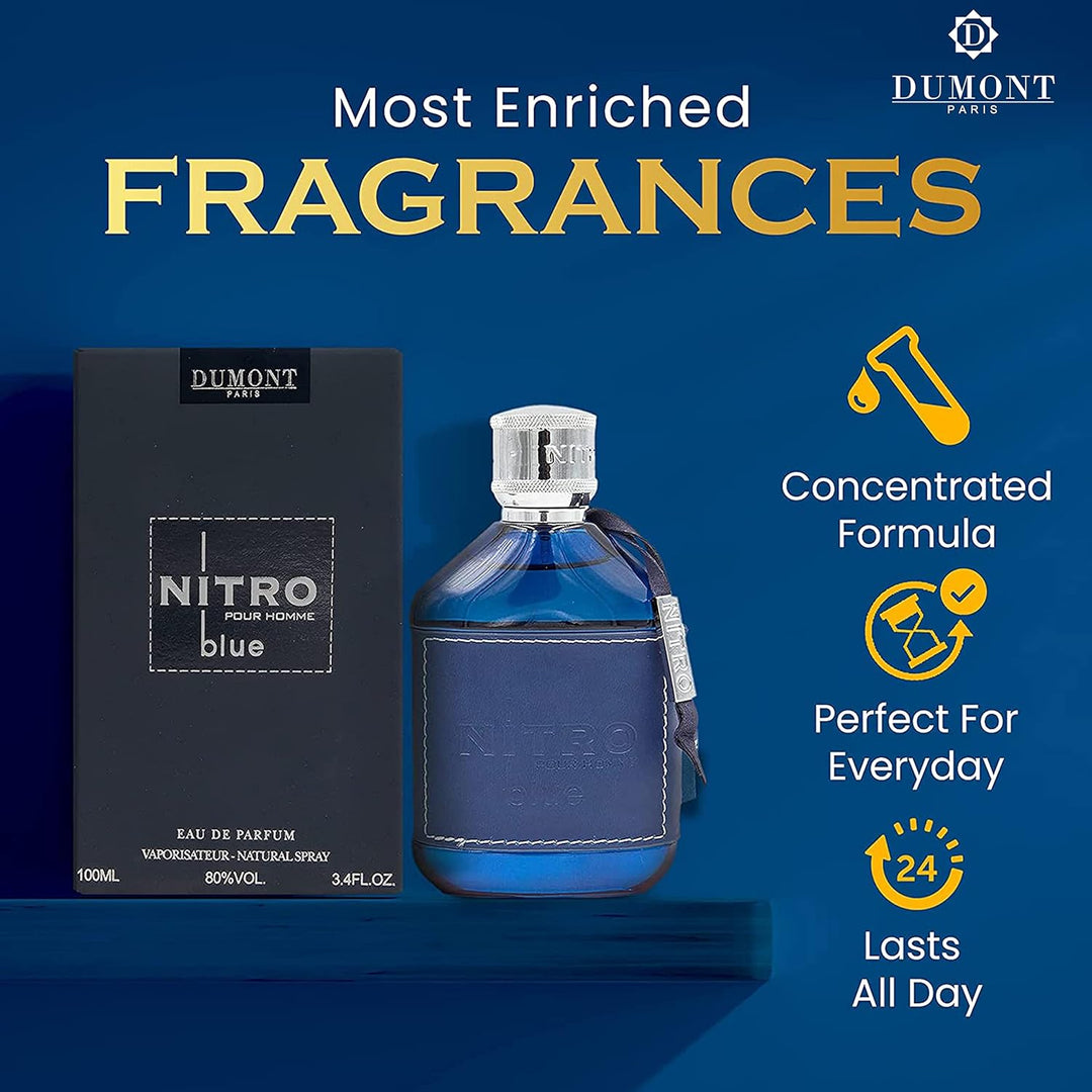 Dumont Nitro Blue Eau De Parfum para hombres de 3.4 onzas líquidas...