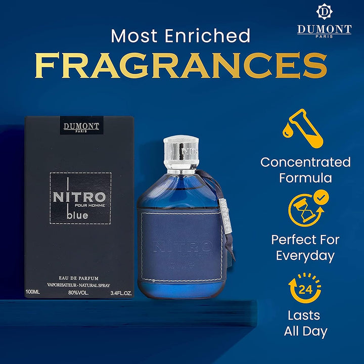 Dumont Nitro Blue Eau De Parfum para hombres de 3.4 onzas líquidas...