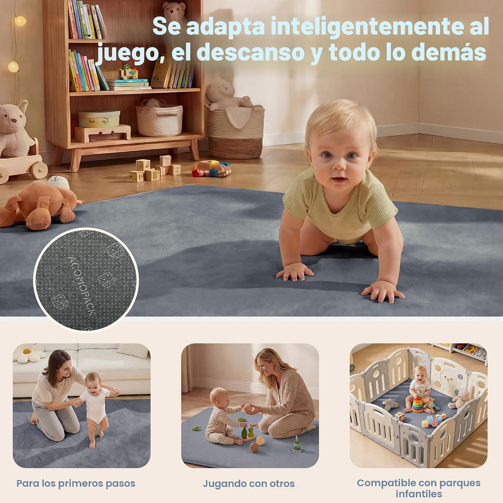 ACOMOPACK Tapete de juego para bebé de 1.3 pulgadas de grosor para piso, 50 x 50 pulgadas, tapete de espuma viscoelástica repelente al agua para el tiempo boca abajo, alfombra de terciopelo suave antideslizante para niños, niños pequeños y bebés gateando