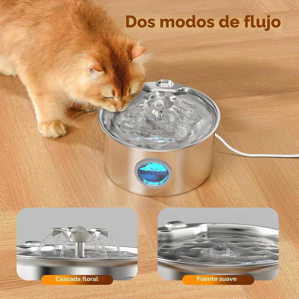 Fuente de Agua para Mascotas Acero Inoxidable: Cat Fountain con 8 Filtros y 8 Espumas