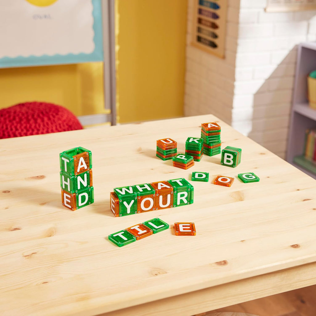 MAGNA-TILES MicroMAGS Learn Letters - Juego de construcción magnética de 56 piezas, la marca original de construcción magnética