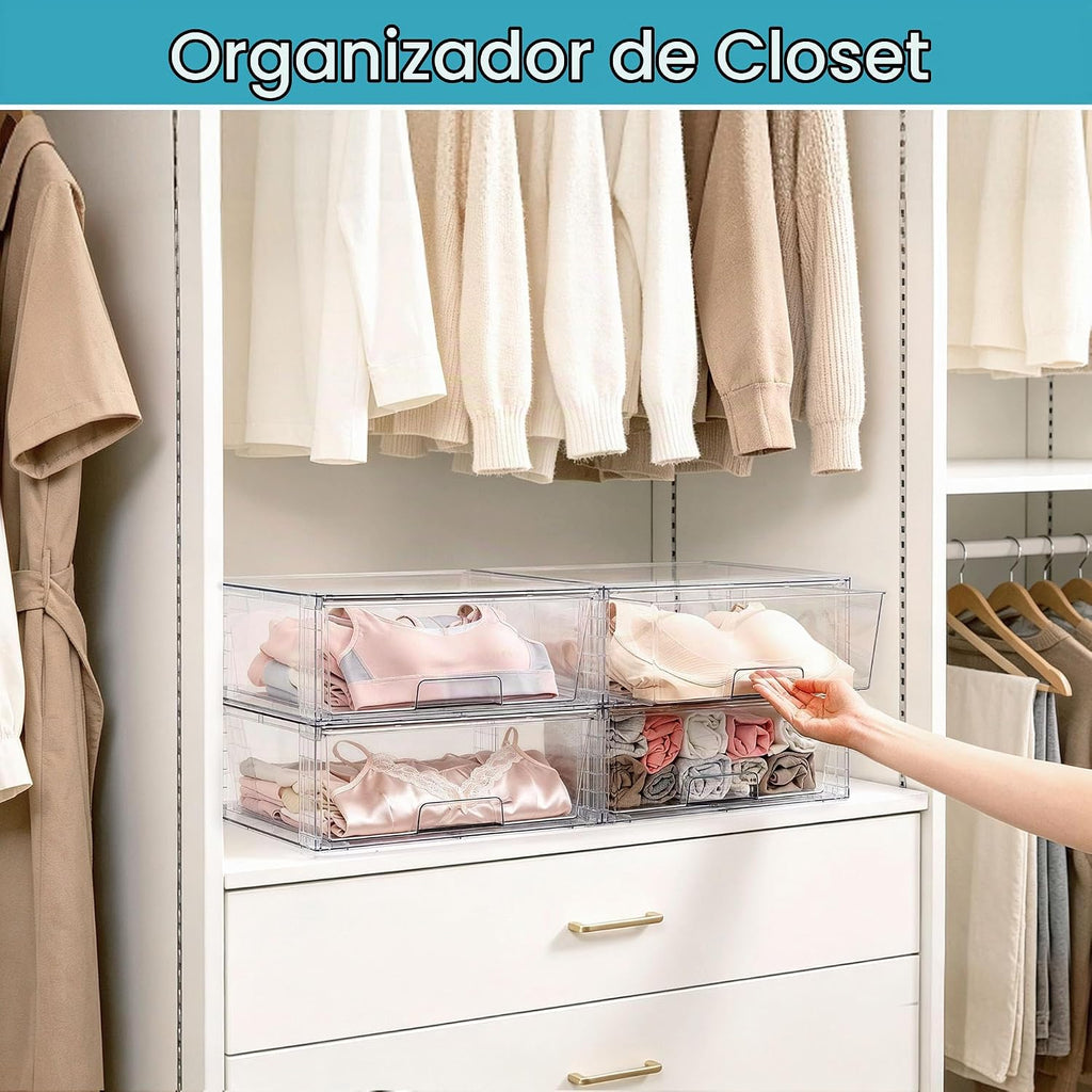 Vtopmart Paquete de 2 Cajones de Almacenamiento Grandes Apilables, Fácil de Ensamblar Organizadores de Acrílico Transparente para Baño Armario Debajo del Fregadero, Contenedores de Almacenamiento de