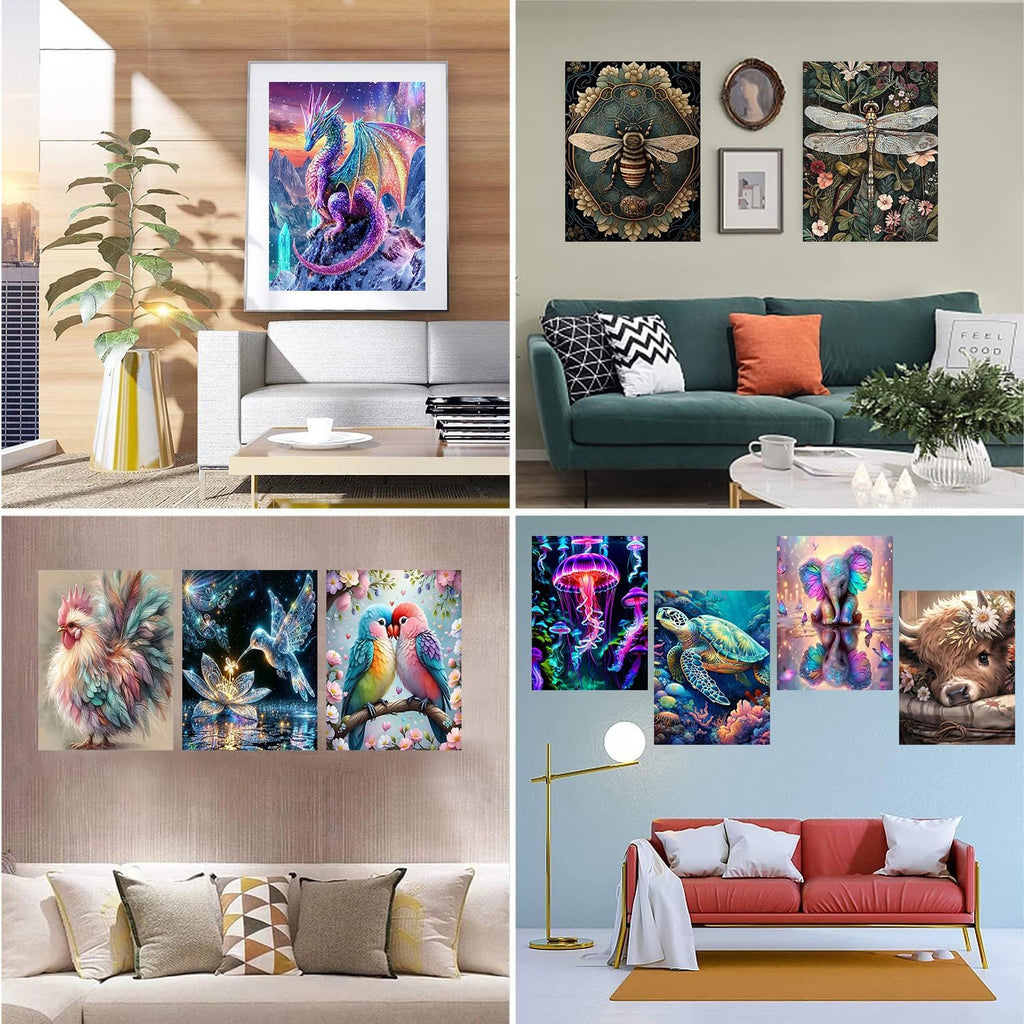 Paquete de 12 kits de arte de diamantes para adultos, animales, kit de pintura de diamantes de 12 x 16 pulgadas