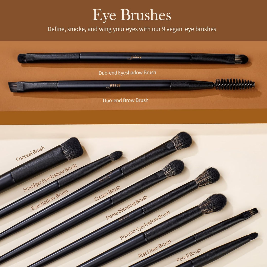 Jessup Juego de brochas de maquillaje Jessup 14 piezas Kabuki negra...