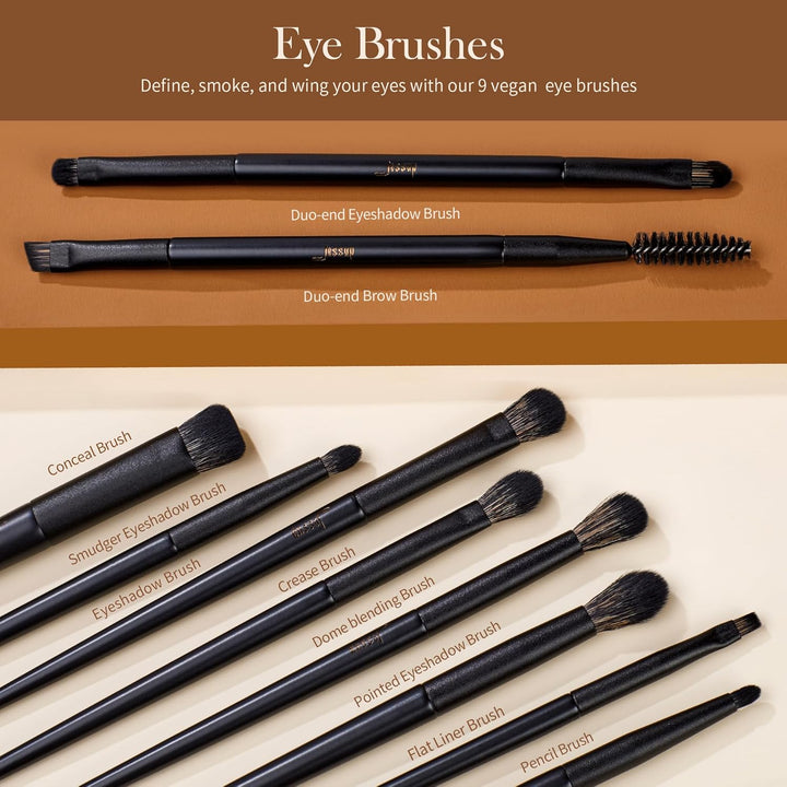 Jessup Juego de brochas de maquillaje Jessup 14 piezas Kabuki negra...