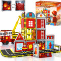 LATI Azulejos magnéticos de rescate de incendios para niños con camión de