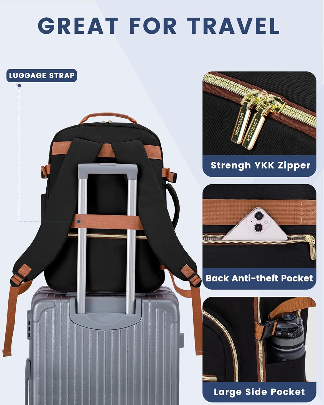 LOVEVOOK Mochila de viaje para mujeres y hombres, 40L, aprobada por...