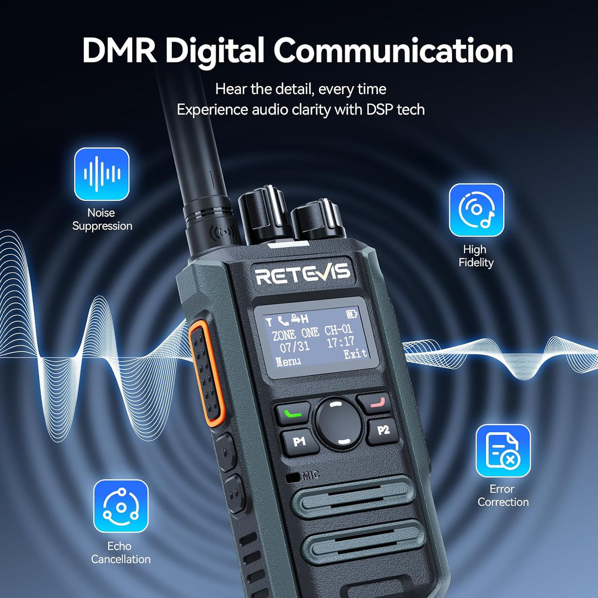 Retevis Walkie Talkies digitales MateTalk P3 con auricular (paquete de 4)