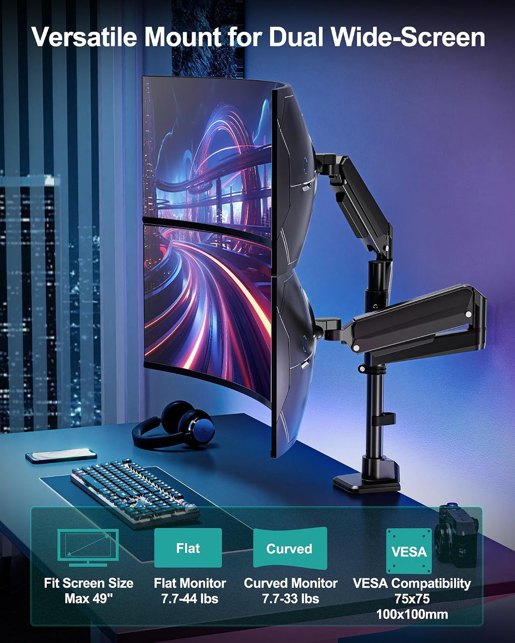 Brazo de monitor dual MOUNT PRO para pantallas ultraanchas de hasta 49" de