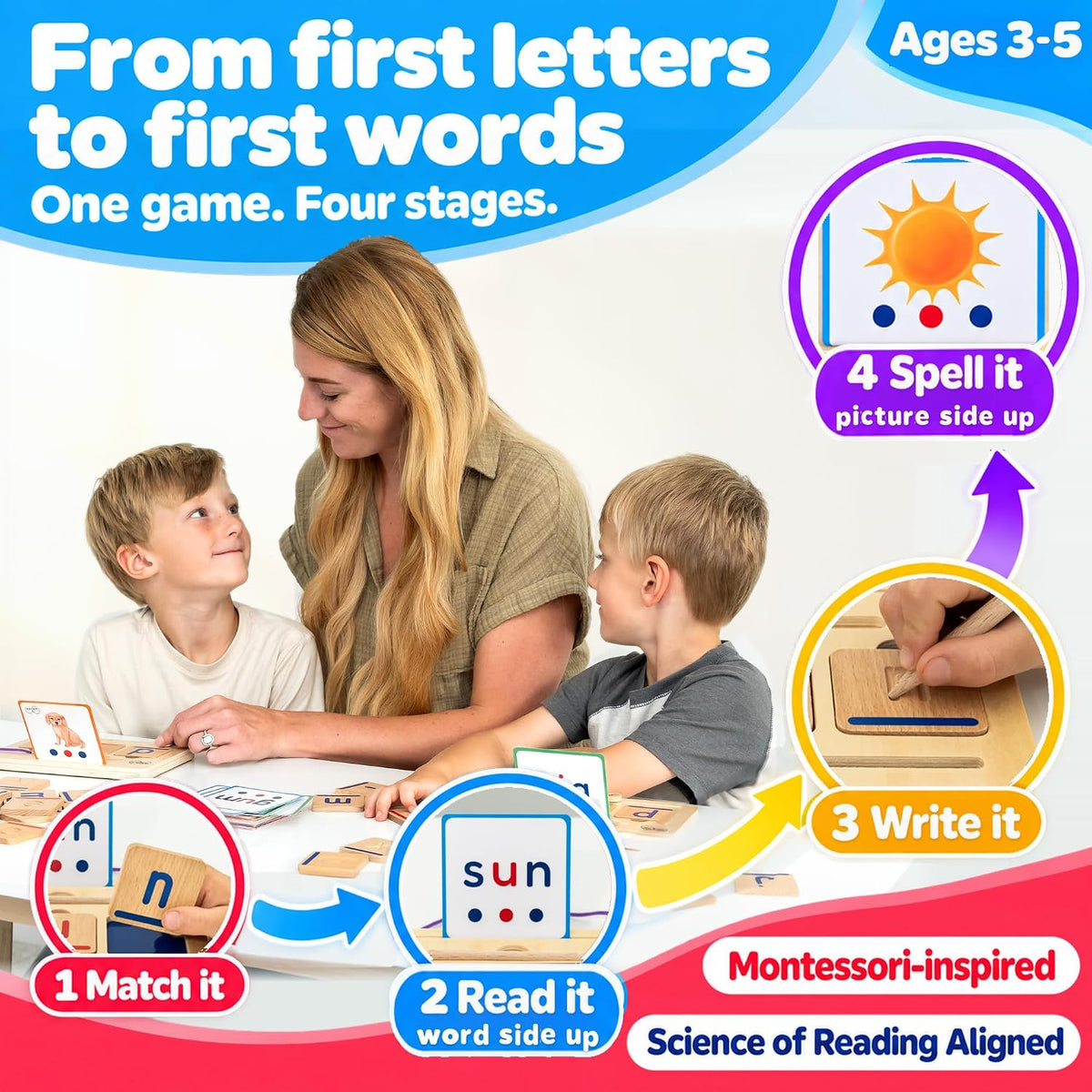 CVC Word Magic Phonics Game: Montessori Ortografía de madera