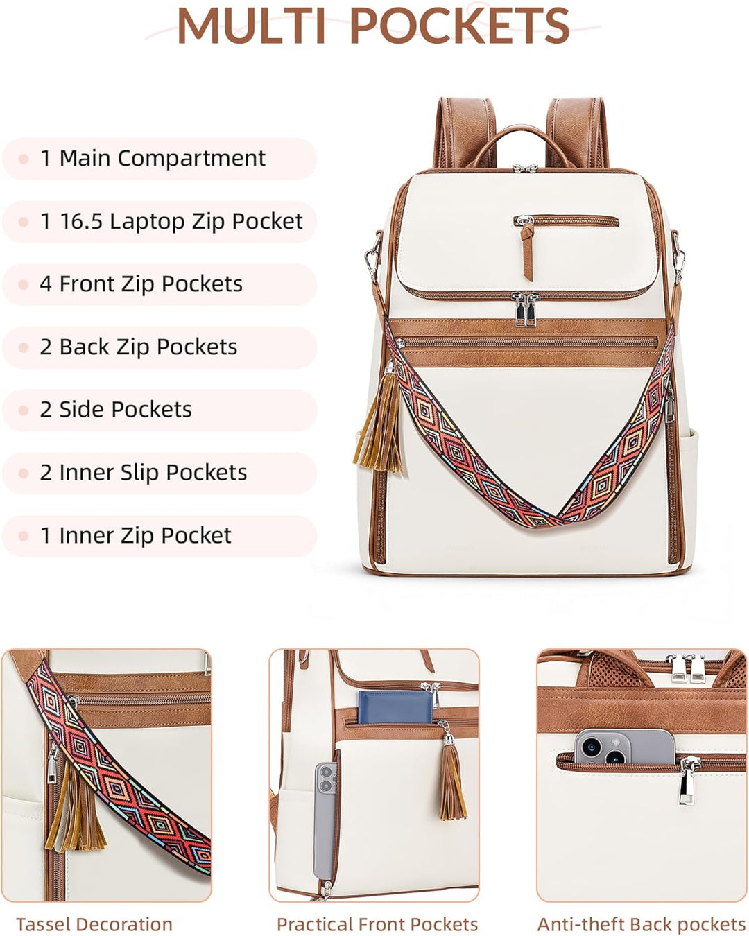 SYTRAH - Mochila de cuero para laptop para mujer, Bolso de diseñado...
