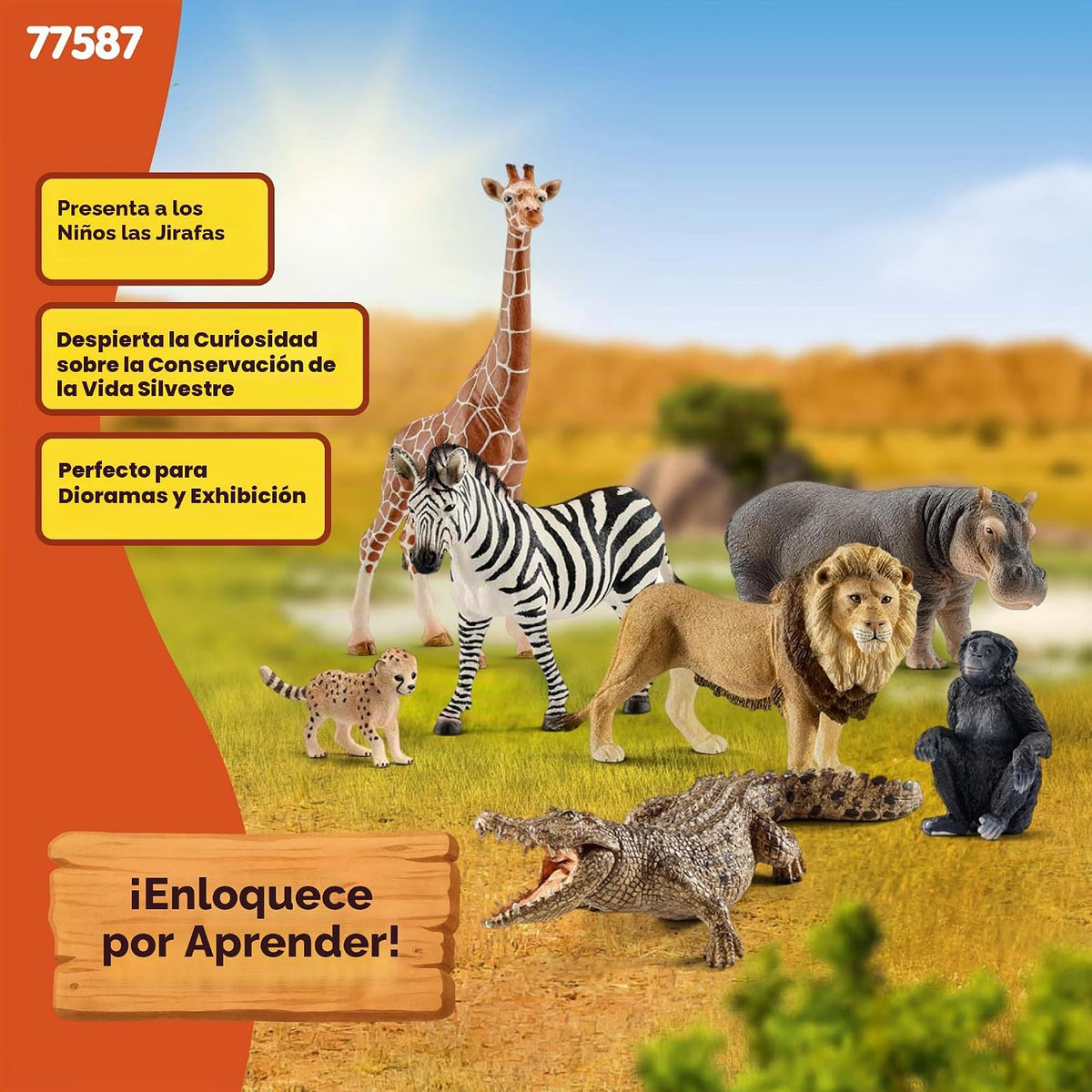 Schleich Wild Life - Paquete de 7 juguetes de animales de sabana | 77763