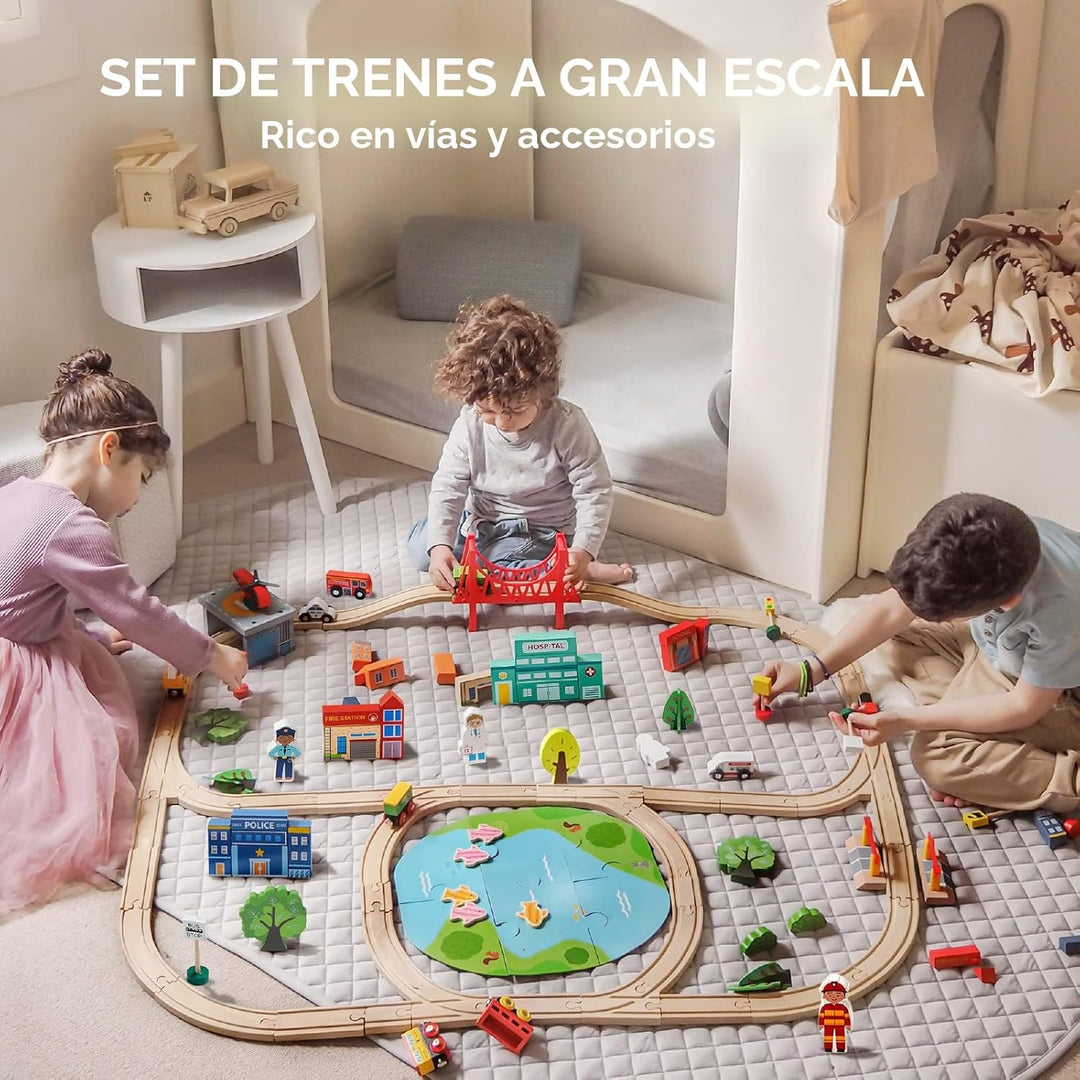 Tiny Land 110 piezas de juego de tren de madera \u2013 Tren de jugu...
