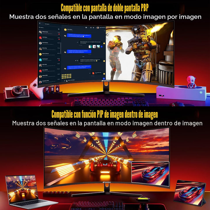 SANSUI Monitor curvo de 34 pulgadas 240Hz UWQHD 3440 × 1440 Monitor...