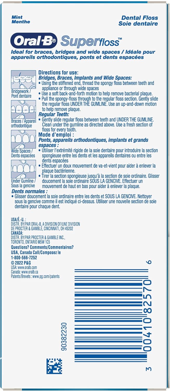 Oral-B Super hilo dental precortado, sabor menta, paquete de 50 uni...