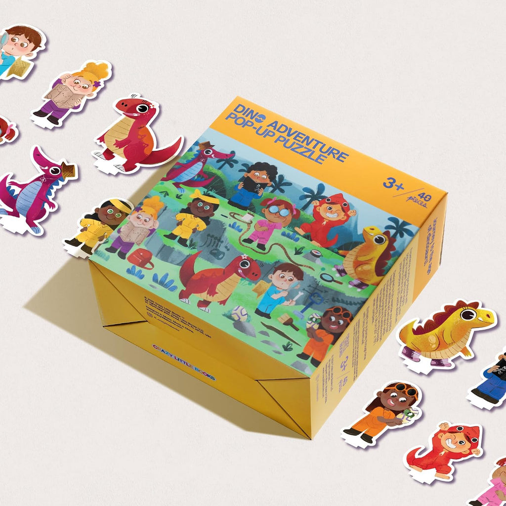 Rompecabezas de dinosaurios para niños de 3 a 6 años, 40 piezas + 10 elementos emergentes, habilidades motoras finas educativas preescolares. Rompecabezas de piso prehistórico Crazy Little Books para