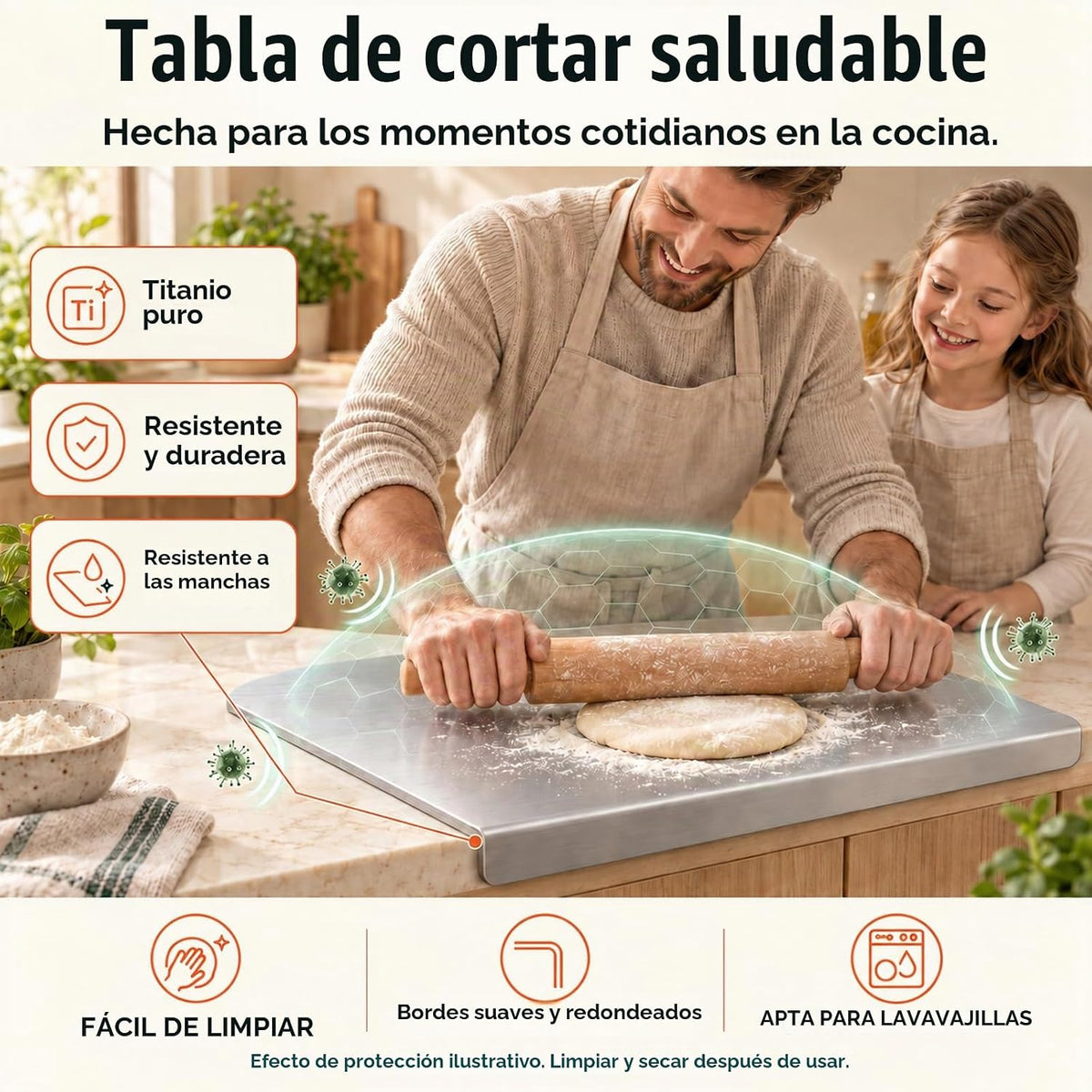 Kant Tabla de cortar de acero inoxidable con labio, tablas de cortar de acero para cocina, no tóxicas, aptas para lavavajillas, tabla de cortar y amasar para masa, carne, verduras, frutas, pan