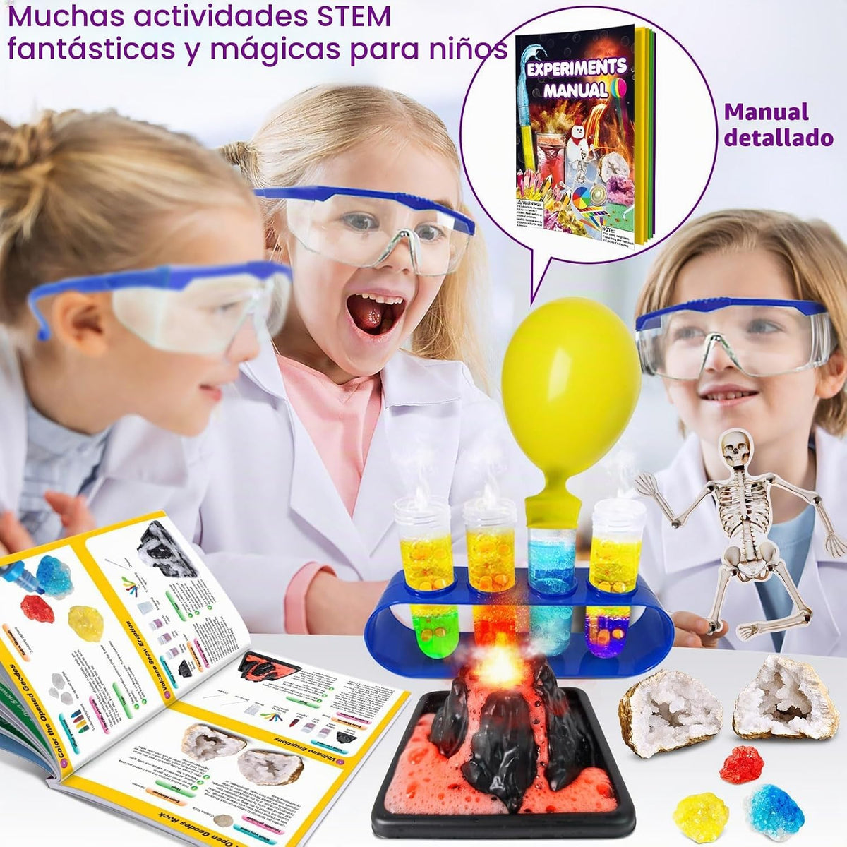 UNGLINGA 150 Experimentos Kit de Ciencias para Niños y Niñas, Juguetes Kit S.T.E.M Ideas de Regalos Cumpleaños Navidad, Química Romper Geodas, Volcán, Proyecto de Actividades Educativas de Física