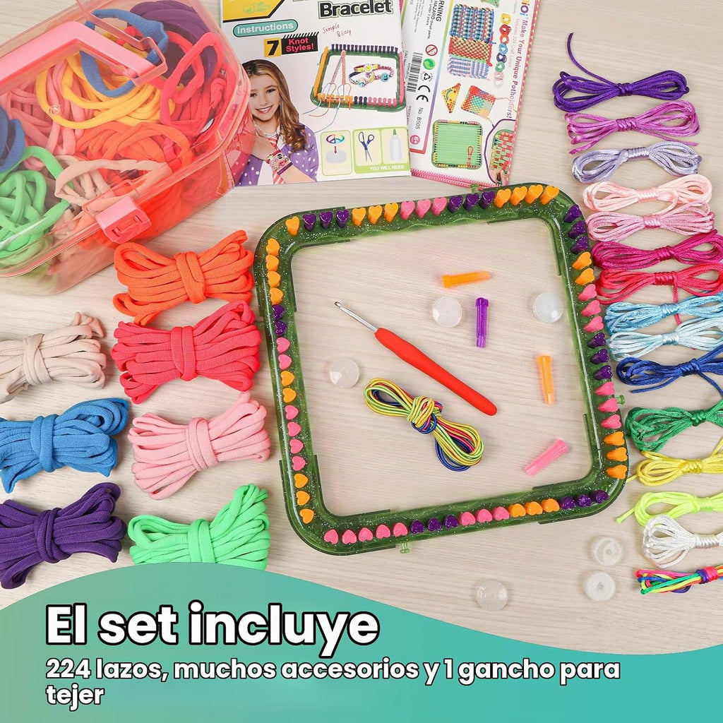 FUNiOi Kit de telar de tejer juguetes para niños, proyectos de manualidades de bricolaje de 6 agarraderas y 10 pulseras de la amistad, kits de tejido de telar cuadrado armable 2 en 1, ideas de regalo