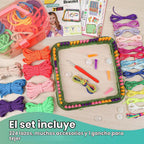 FUNiOi Kit de telar de tejer juguetes para niños, proyectos de manualidades de bricolaje de 6 agarraderas y 10 pulseras de la amistad, kits de tejido de telar cuadrado armable 2 en 1, ideas de regalo