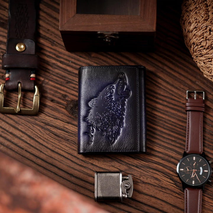Cartera trifold para hombre de skneephate, carteras de lobo para ho...