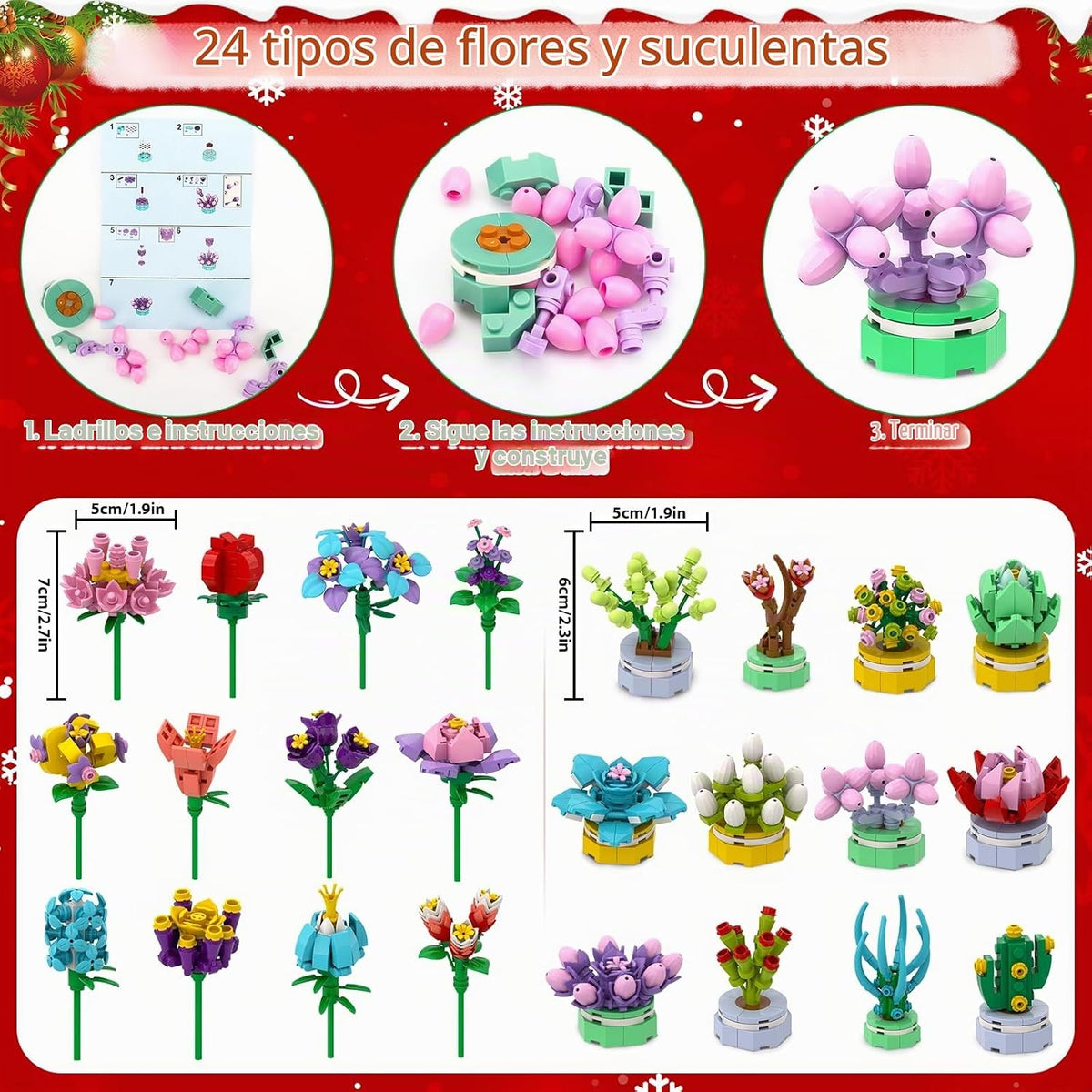 Calendario de Adviento de flores y suculentas 2026-24 días, juego de