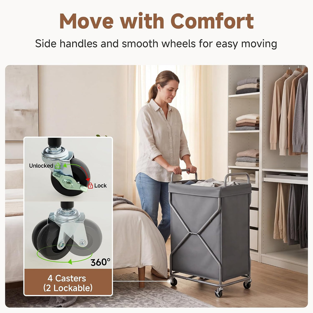 StorageWorks Cesta de lavandería con bolsa extraíble, gris, 120L