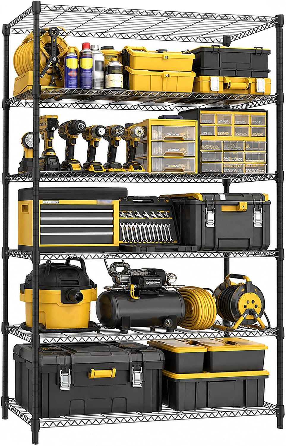 M MZG Estantería de garaje resistente con 6 estantes, estante de almacenamiento ajustable para cocina, lavandería, baño, despensa, capacidad de 2100 libras, color negro, 17.7 x 47.3 x 82.4 pulgadas