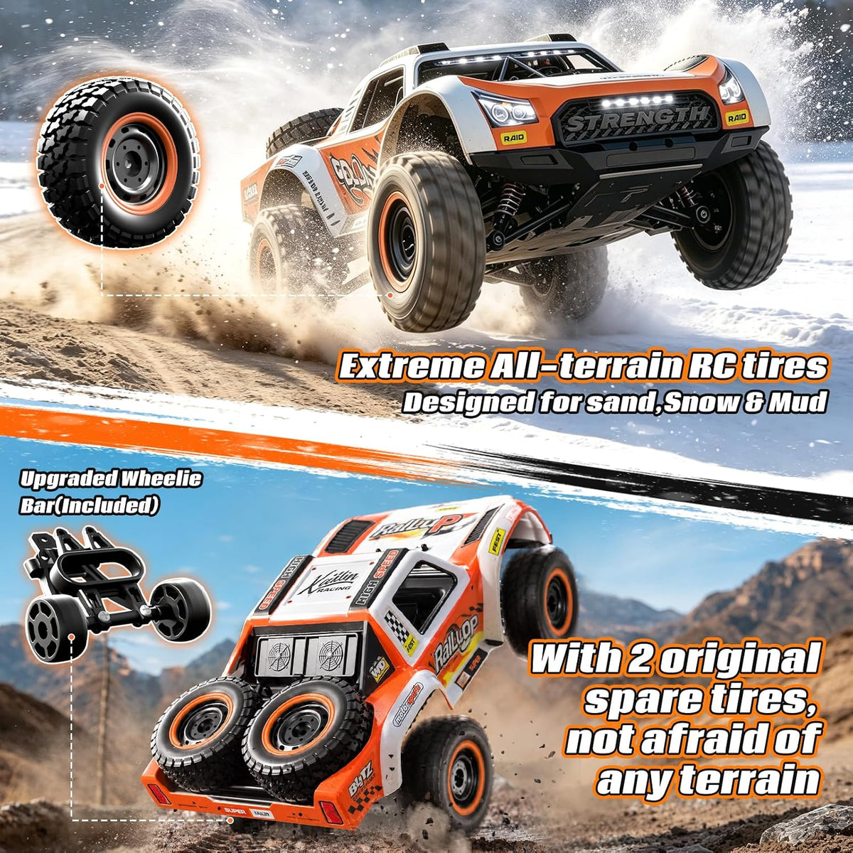 Autos RC rápidos sin escobillas 1/16 para adultos Fast 50+ KMH 4WD Off-Road de alta velocidad sin escobillas de control remoto con 2 baterías LiPo de 7.4V 2000mAh
