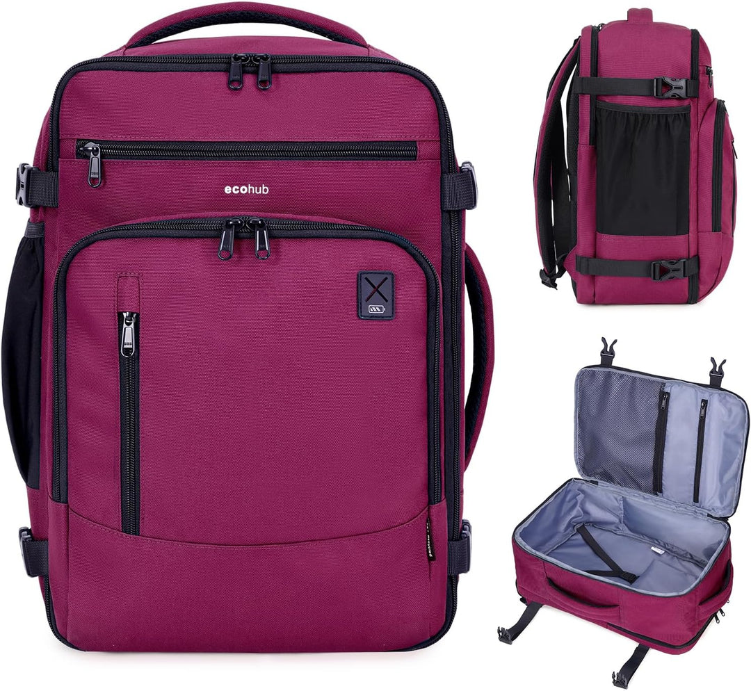 ECOHUB Mochila de Viaje Mochila de Equipaje de Mano, rojo (Red-3),...