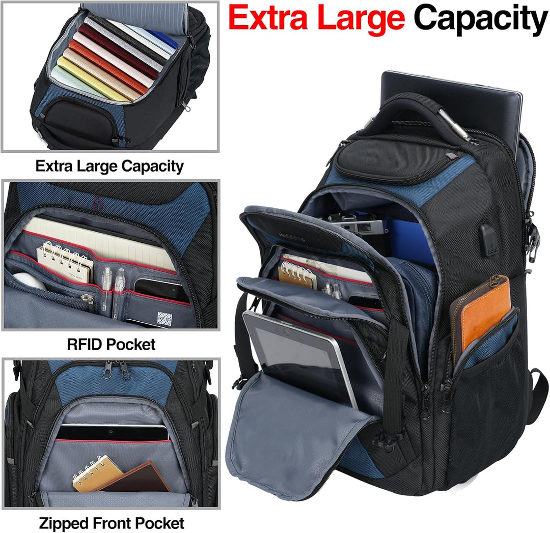 KROSER Mochila de viaje para laptop, Negro\/Azul neblina-18.4, 18,4...
