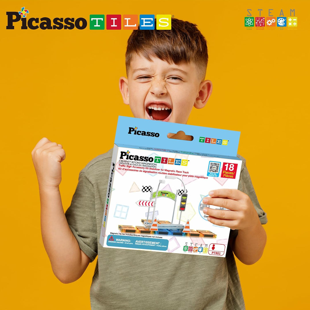 PicassoTiles Kit de Pista de Carrera Compatible con Ladrillos Magné...